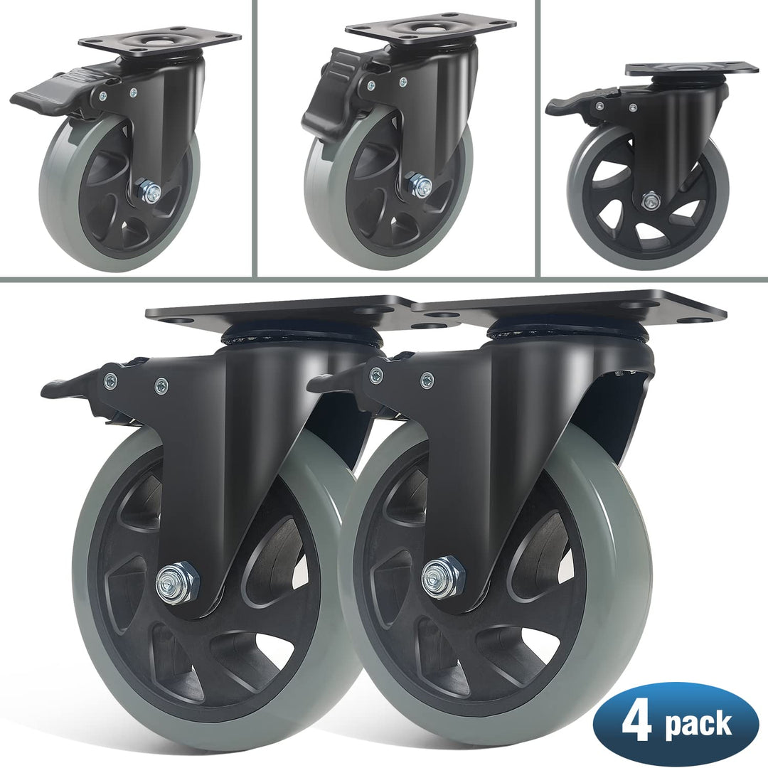 Möbelrollen mit Bremse 125MM Lenkrollen, 4 Stück Schwerlastrollen inkl. Montagezubehör, Transportrol