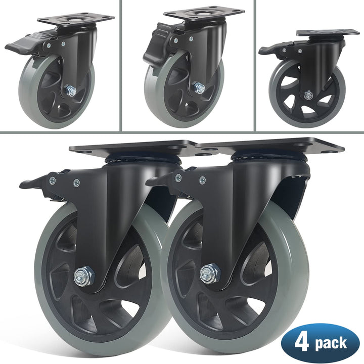 Möbelrollen mit Bremse 125MM Lenkrollen, 4 Stück Schwerlastrollen inkl. Montagezubehör, Transportrol
