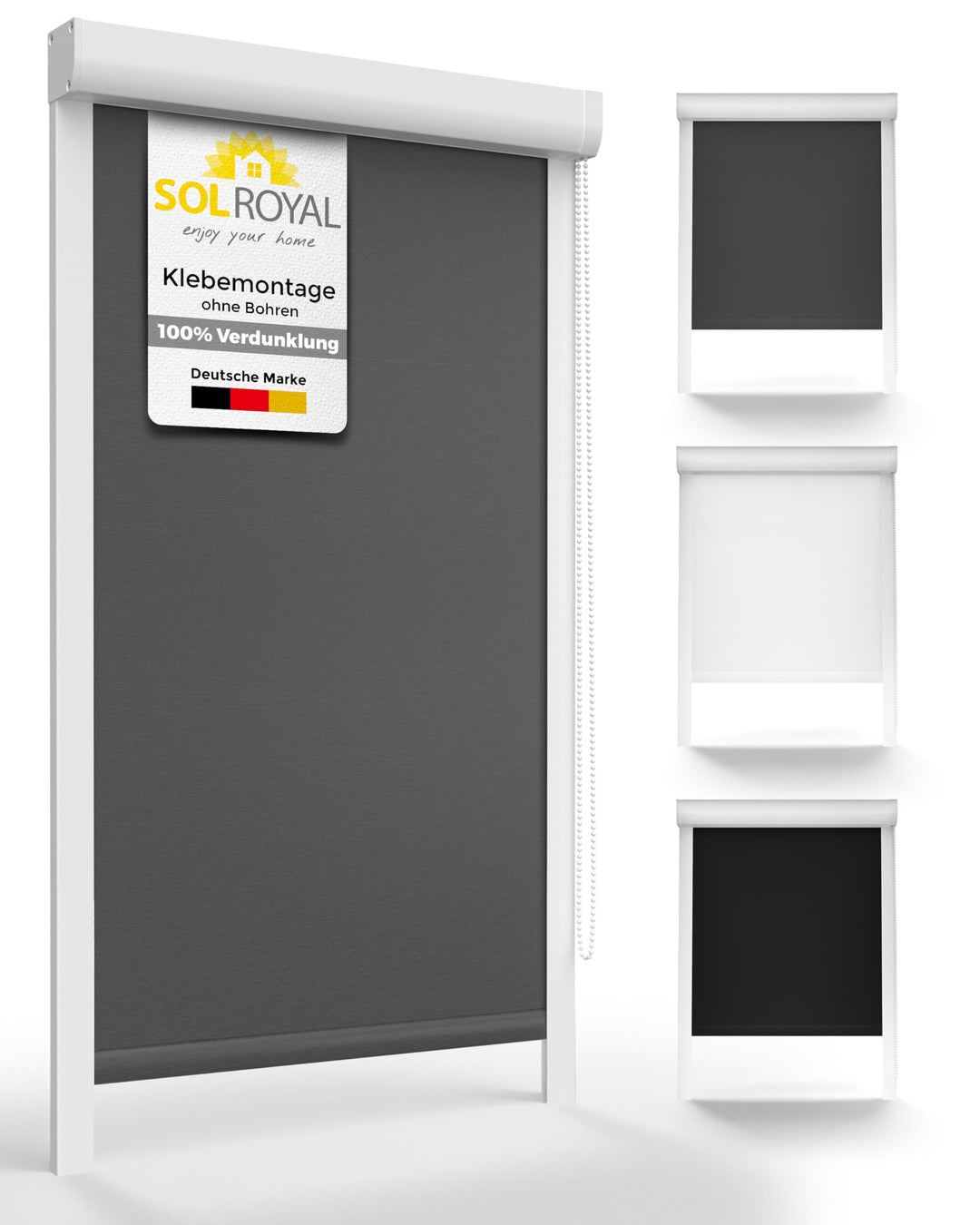 Sol Royal Kassettenrollo mit Führungsschiene SolReflect K24 100x175 cm Anthrazit - Blackout Thermoro