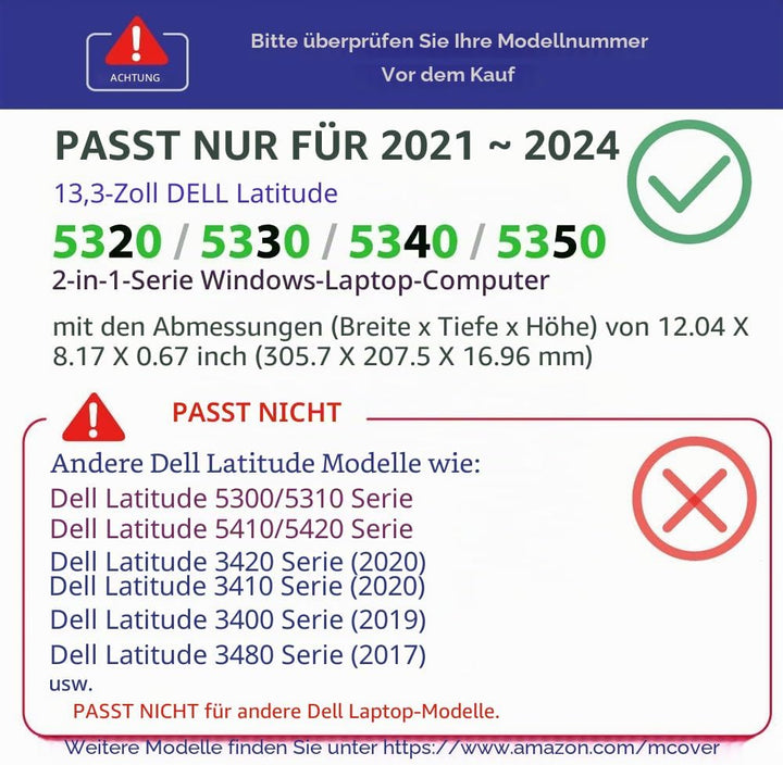 mCover Nur kompatibel mit 2021 ~ 2022 13,3 Zoll Dell Latitude 5320 5330 2-in-1 Windows Laptop Notebo