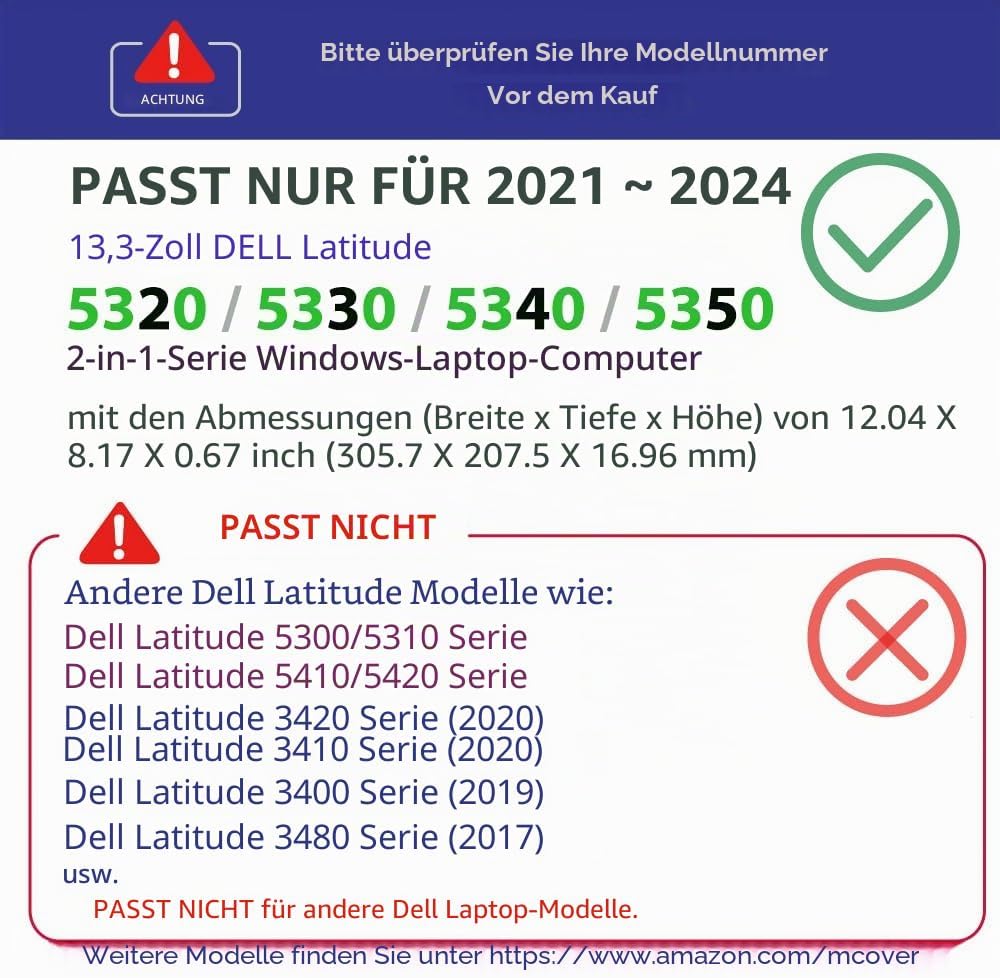 mCover Nur kompatibel mit 2021 ~ 2022 13,3 Zoll Dell Latitude 5320 5330 2-in-1 Windows Laptop Notebo