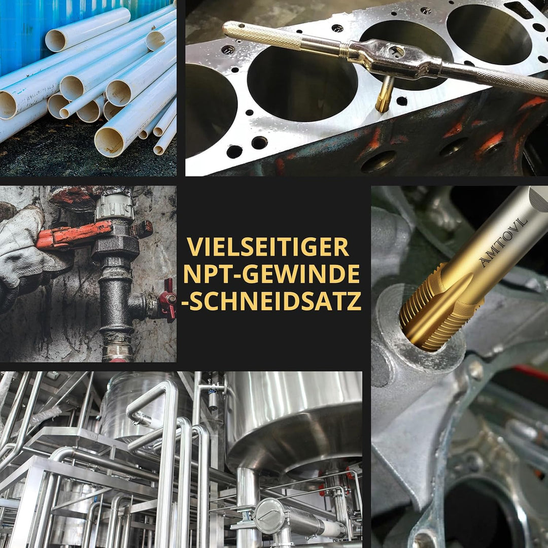 AMTOVL 6tlg. NPT Rohrgewindebohrer Set Gewindebohrer 1/8", 1/4", 3/8", 1/2", 3/4", 1&