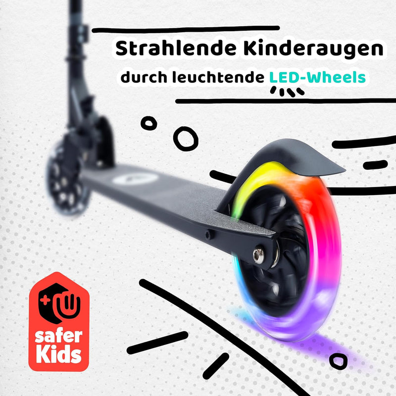 Apollo Scooter LED - Moonracer City Scooter mit Federung, Roller klappbar Tretroller Kinder ab 4 Jah