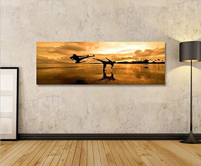 islandburner Bild Bilder auf Leinwand Kung Fu am Strand Kampfsport Panorama XXL Poster Leinwandbild