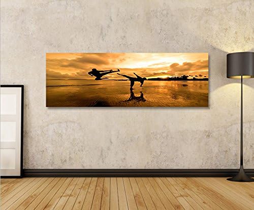 islandburner Bild Bilder auf Leinwand Kung Fu am Strand Kampfsport Panorama XXL Poster Leinwandbild