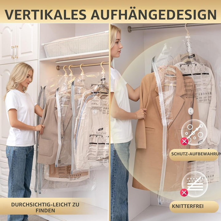 TAILI Hängend Vakuumbeutel Mit Kleiderhaken - Aufbewahren von Jacken, Anzüge und Kleid-Maximieren Si