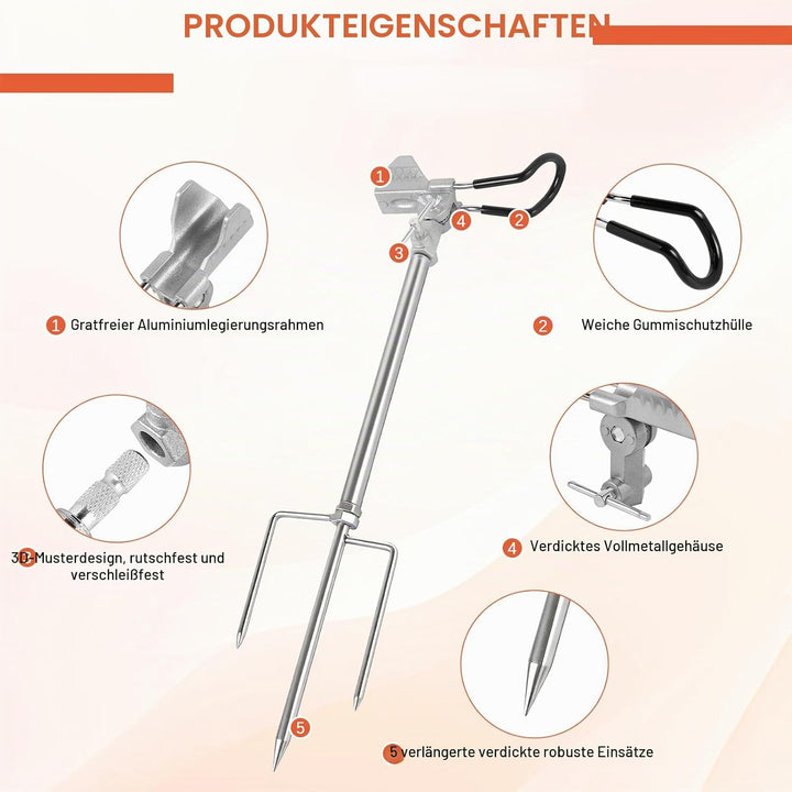 EXLECO 2pcs Rutenhalter Angel, 360° Verstellbar Angelrutenhalter aus Edelstahl mit Dreifach-Erdspitz