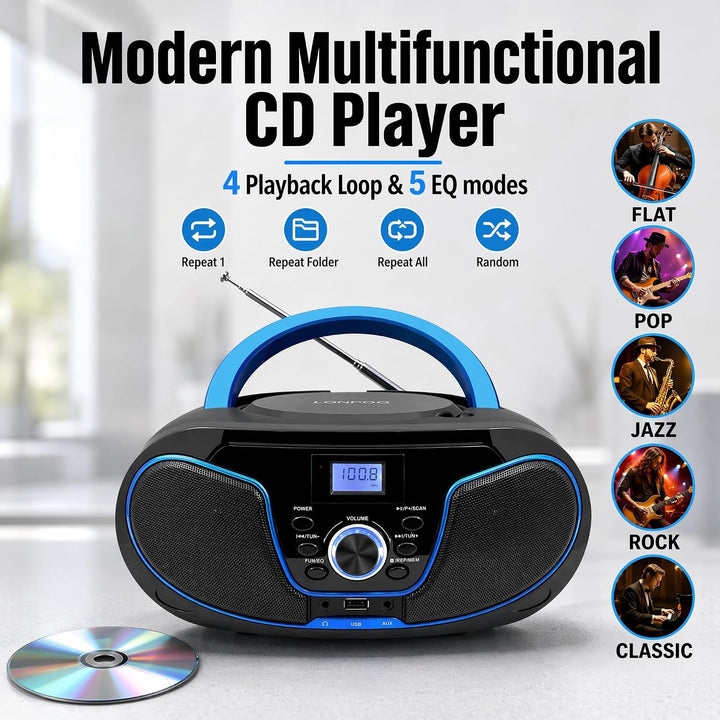 Tragbares CD-Radio - Kinder CD-Player Boombox mit USB-Eingang | AUX-Eingang | Kopfhöreranschluss | U