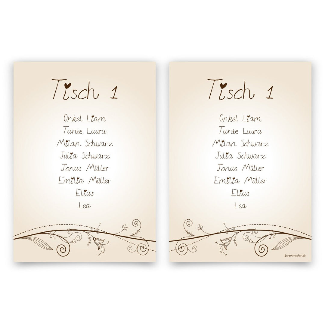 8 x Hochzeit Tisch Sitzplan Sitzordnung individuell - Liebesbaum, 8