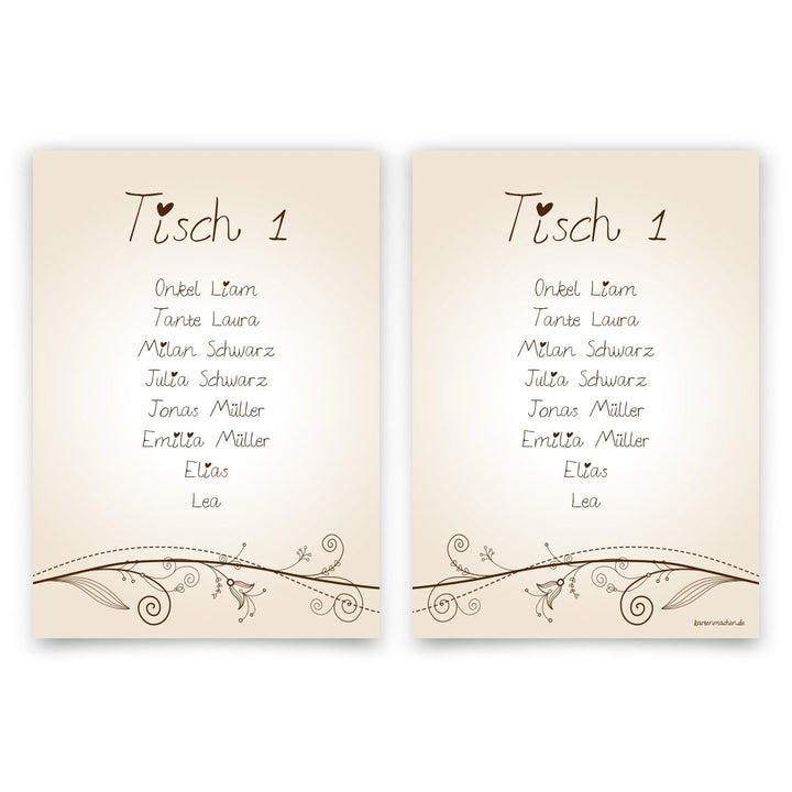 10 x Hochzeit Tisch Sitzplan Sitzordnung individuell - Liebesbaum, 10