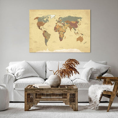 Bilder auf Leinwand 100x70cm Leinwandbild mit Rahmen Karte Welt Land Gross Wanddeko Bild Schlafzimme