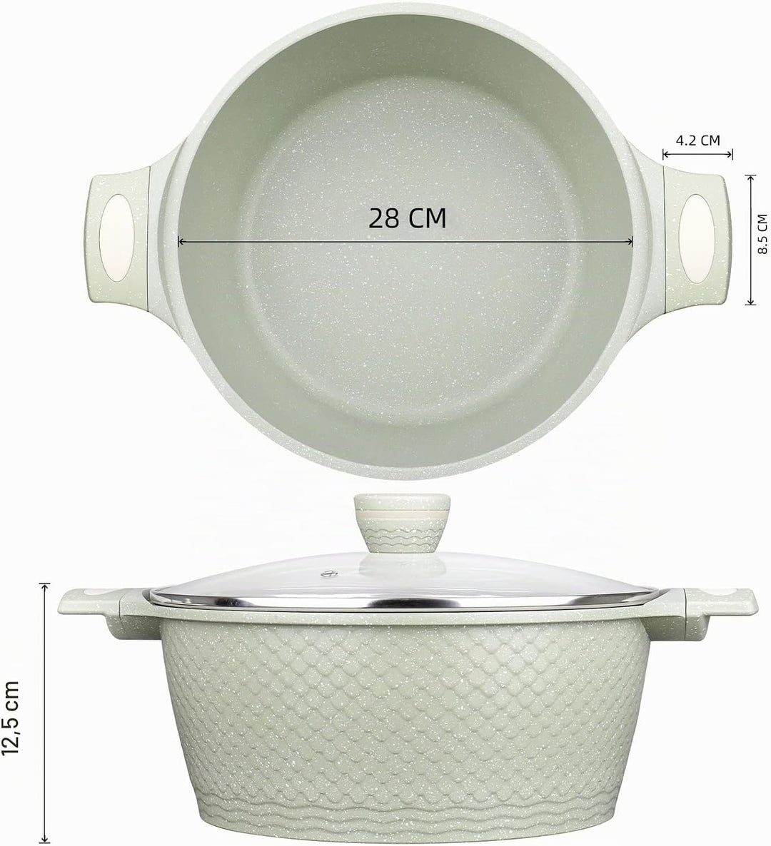 Antihaft Suppentopf 6,6L / 28 cm aus Aluminium mit Deckel &amp; Induktionsboden | Grosser Kochtopf für I