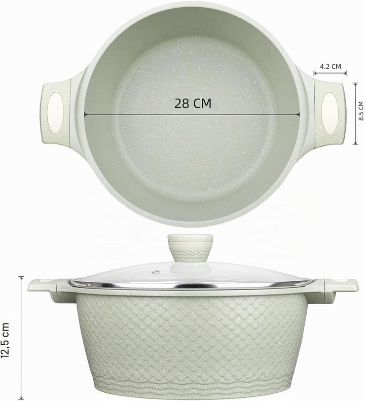 Antihaft Suppentopf 6,6L / 28 cm aus Aluminium mit Deckel &amp; Induktionsboden | Grosser Kochtopf für I
