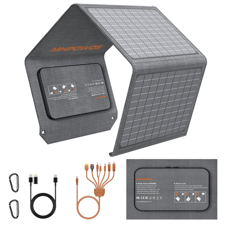 Faltbares Solarpanel 40W 19V Tragbares Solarladegerät mit USB C, USB A und DC Ausgängen, Mini-Ladege