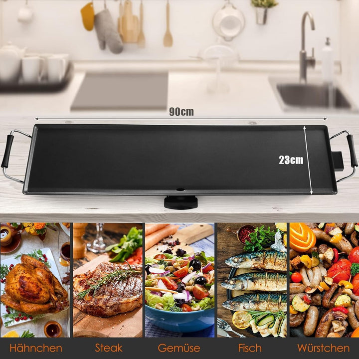 RELAX4LIFE Elektrische Grillplatte 1800W, Elektrogrill mit Antihaftbeschichtung, 90 x 23 cm, Tischgr