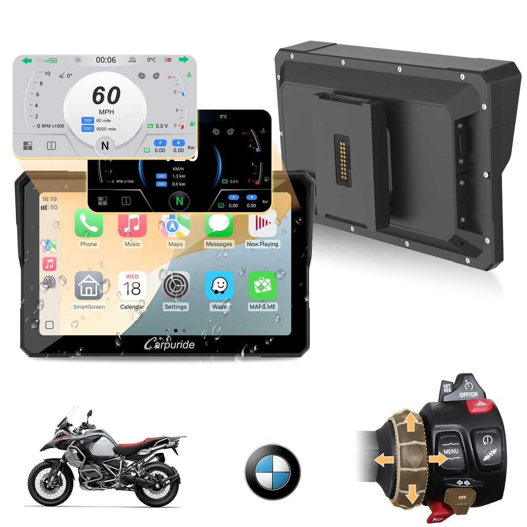 Carpuride W702BS Pro Motorrad Carplay Bildschirm mit BMW Wonder Wheel für BMW Motorrad, Kabelloses C