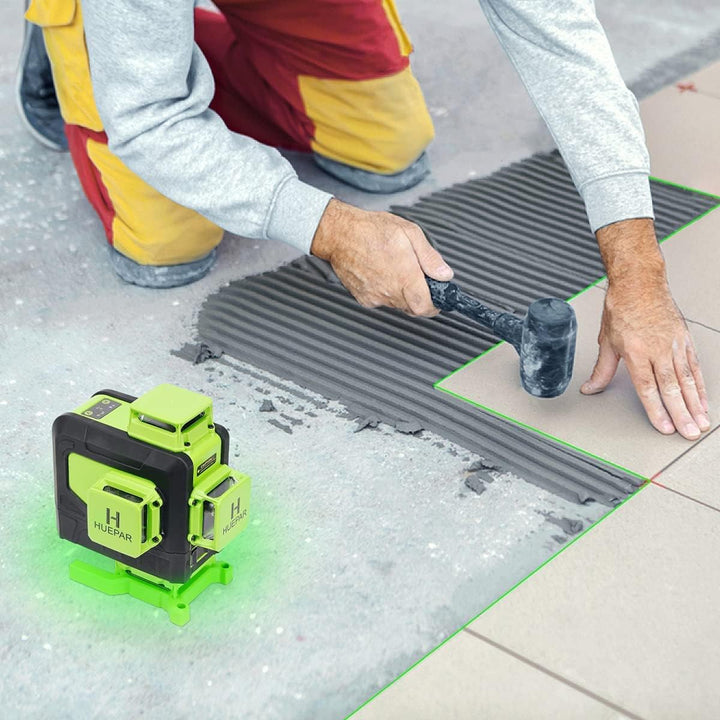 Huepar 904DG 4x360 Laserniveau Selbstnivellierend 16 Linien Grüner Strahlen 4D Kreuzlinien Fliesen B