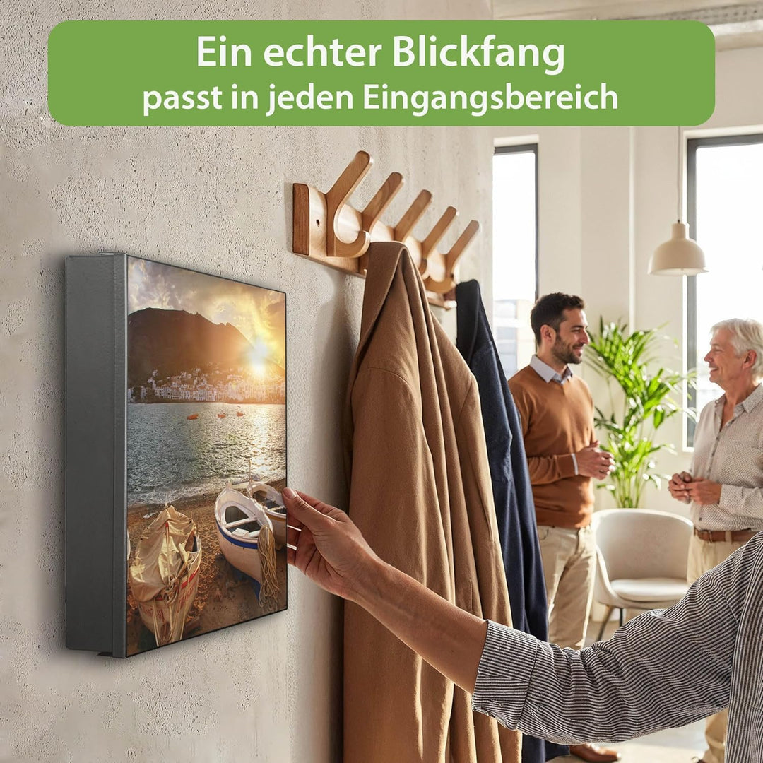 banjado Grosser Schlüsselkasten Glas - Schlüsselbox 30x30cm mit 50 Haken - Schlüsselkasten modern fü