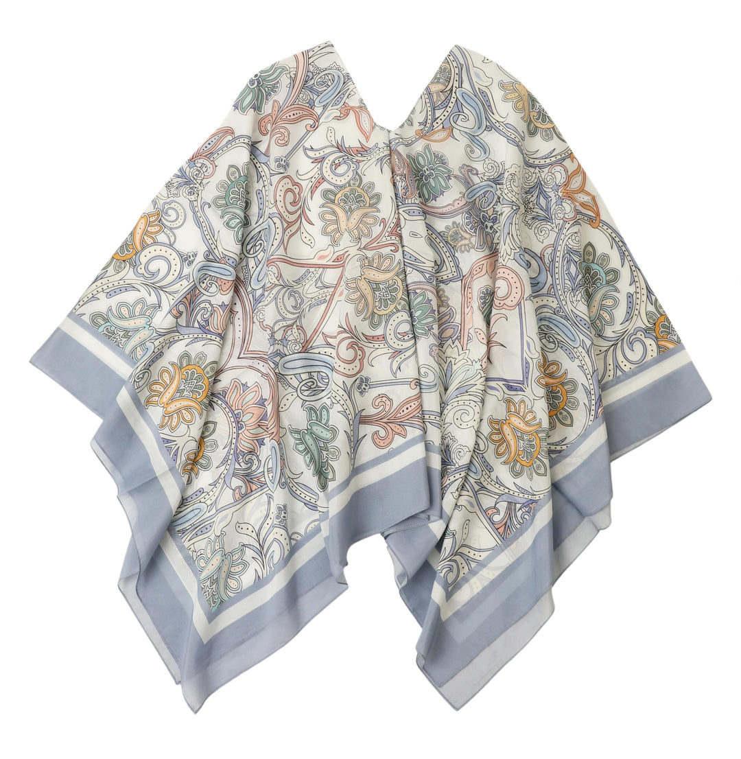 Damen 2-in-1 Sommer Poncho Schal aus Seide &amp; Baumwolle Mix leicht Umschlagtuch Tunika Schultertuch f