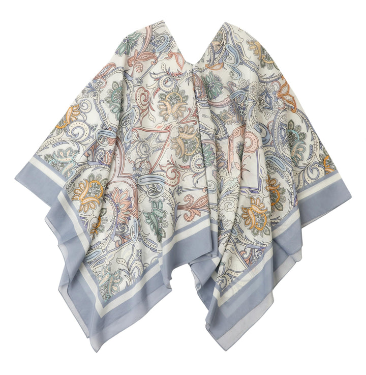 Damen 2-in-1 Sommer Poncho Schal aus Seide &amp; Baumwolle Mix leicht Umschlagtuch Tunika Schultertuch f
