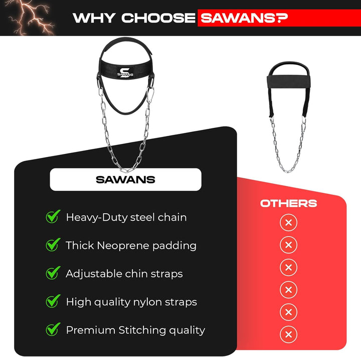 SAWANS Nackentrainer Neck Harness für Kraftsport Nackenstrecker Gewichthebergürtel Kopftrainer Männe