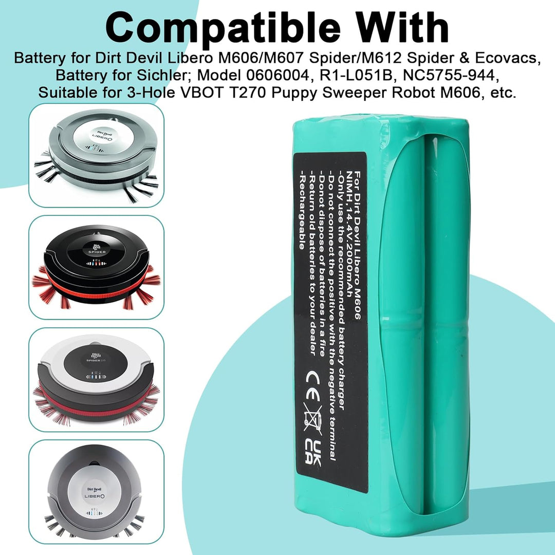 14,4 V 2000 mAh NiMH-Akku kompatibel mit Dirt Devil Libero M606/M610/M613/M607 Spider/M612 Spider, V