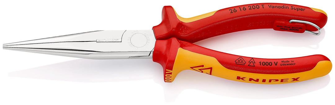 Knipex Flachrundzange mit Schneide (Storchschnabelzange) verchromt, isoliert mit Mehrkomponenten-Hül