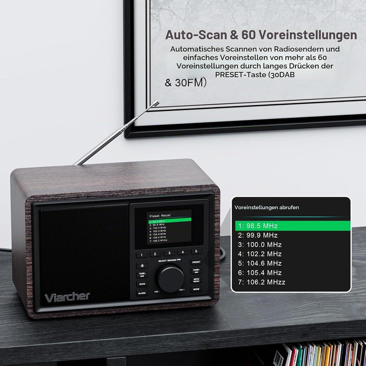 DAB/DAB+ &amp; FM Digitalradio mit Bluetooth, Küchenradio mit Dual-Weckfunktion, Schlaf-Timer, 60 Sender