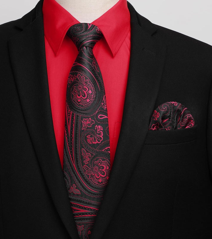 HISDERN Herrenhemd mit Krawatte und Einstecktuch, klassisches Button-Down-Shirt, passende Krawatte u