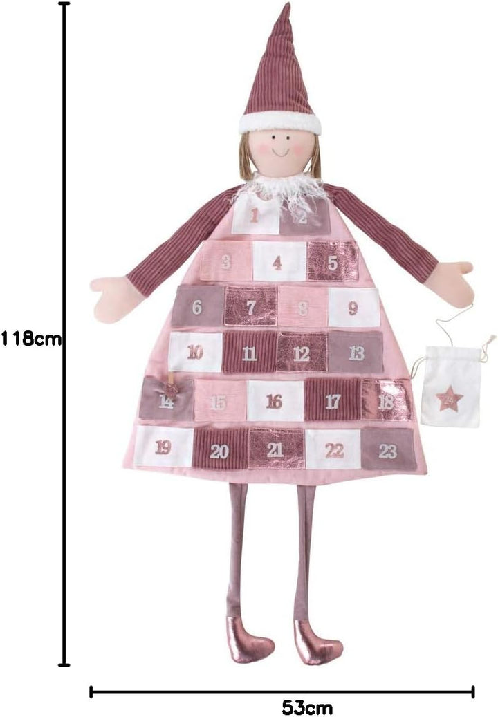 Rayher 46455258 Adventskalender zum Befüllen, Stoff, rosé, 118 x 53 cm, Adventskalender Kinder, Adve