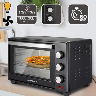 Jago® Minibackofen mit Umluft - 30/48/60L, 1600/2000W, 100 bis 230°C, Timer (0-60 Min), mit Drahtgit