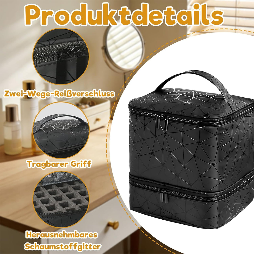 Nagellack Aufbewahrung, Doppelschicht Nagellack Organizer Tasche, Kosmetikkoffer wasserdichter tragb
