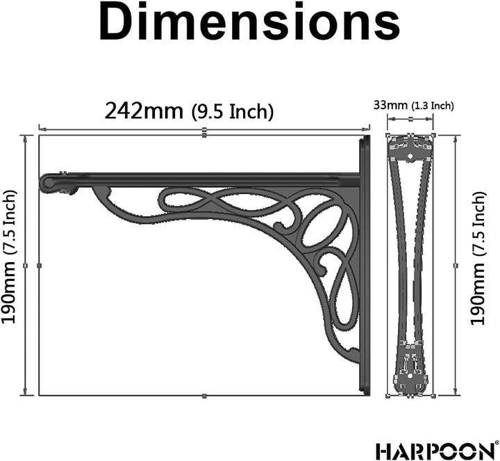 2 Stück Regalhalterung, robust und Hardware im Lieferumfang enthalten, schwarzes Finish, 24,1 x 19,1