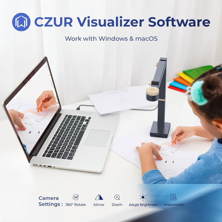 CZUR Fancy S Pro 12MP Dokumentenkamera, HD 4K 60FPS Visualizer Auto-Fokus AF-C/AF-S Mode mit Fulllli