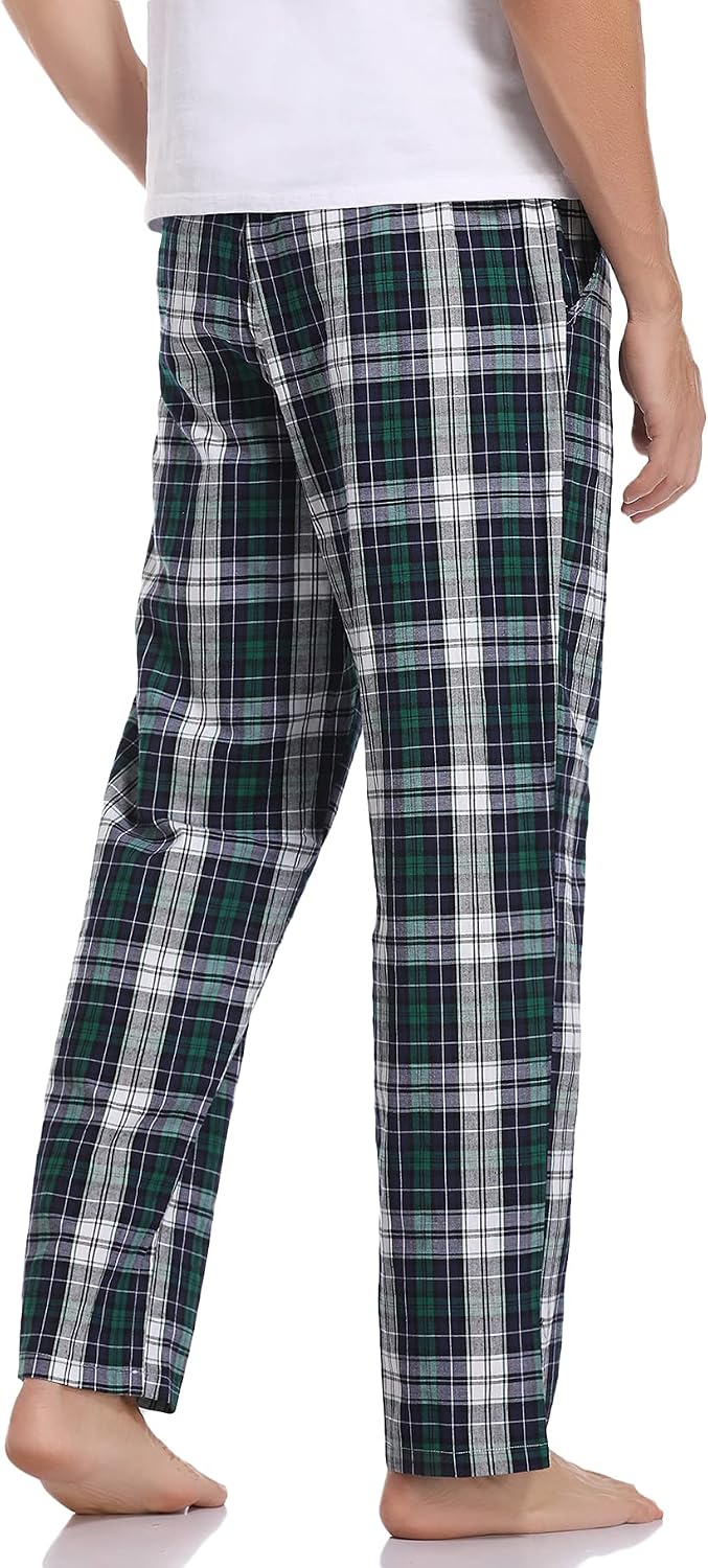 Aseniza Herren Schlafanzughose Lang Baumwolle Karierte Schlafhose Pyjamaunterteil Pyjamahose Freizei