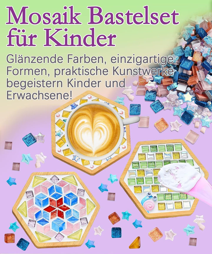 Finsink Mosaik bastelset kinder 8pcs mosaik untersetzer bastelset diy holz untersetzer Set Mosaikste