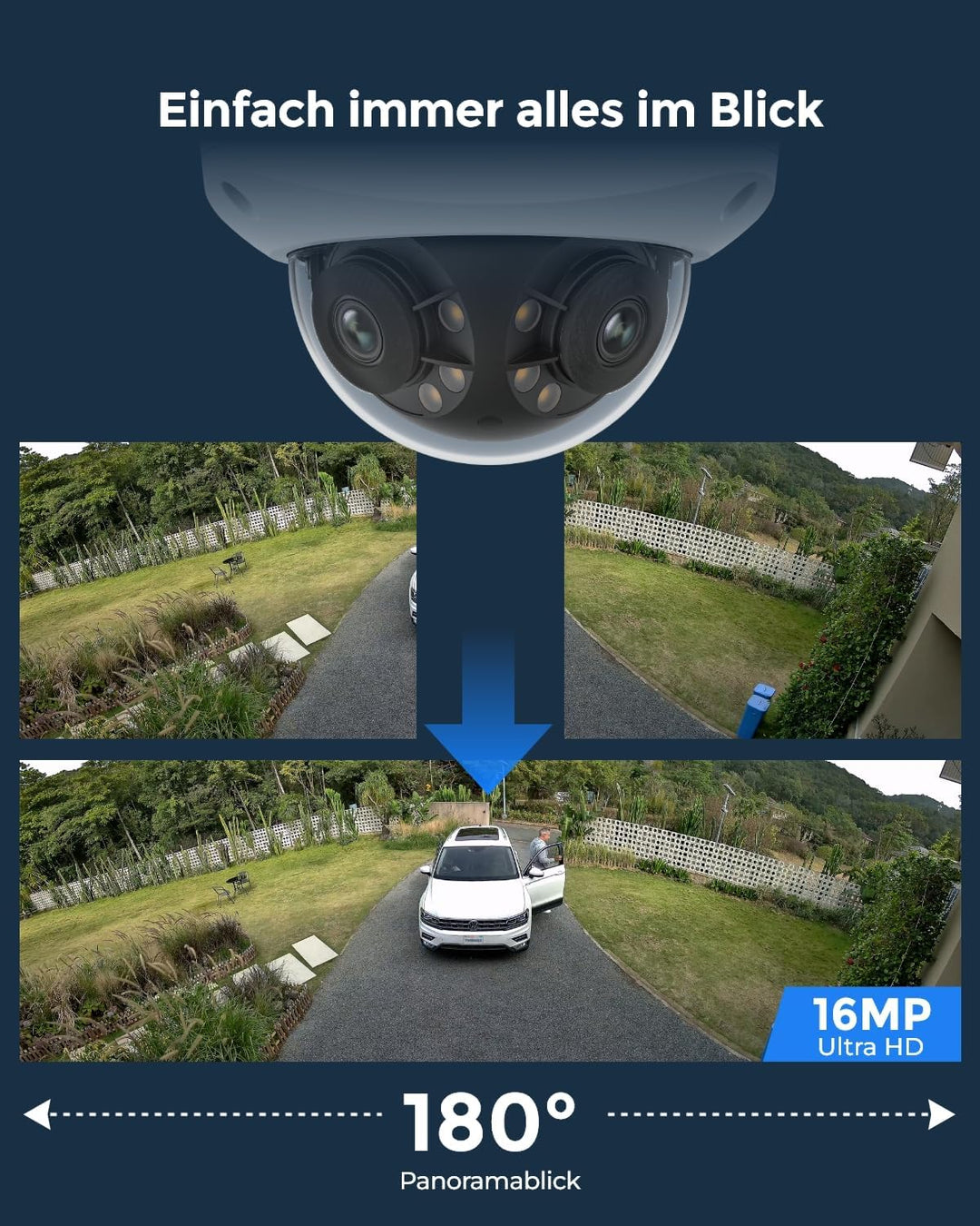 Reolink 16MP UHD 180° Panorama Dual-Objektiv Überwachungskamera, Bewegungsverfolgung, Farbnachtsicht