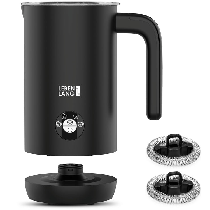 LEBENLANG Milchaufschäumer Elektrisch - 100% BPA-Frei & 4 Modi inkl. Ersatz Schneebesen I 240ml Milc