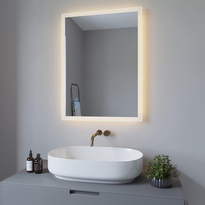 AQUABATOS 80x60 cm Badspiegel mit Beleuchtung Badezimmerspiegel Lichtspiegel LED Wandspiegel Energie