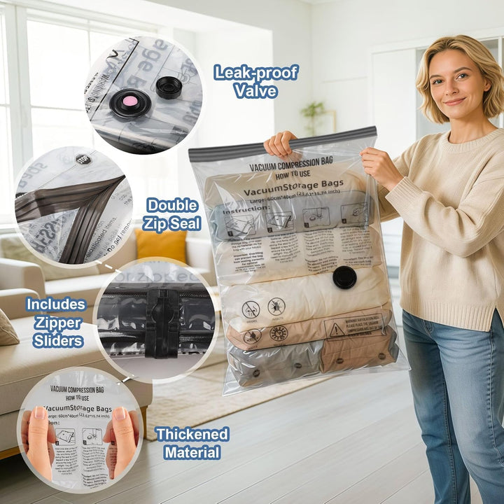 80×100 cm Vakuumbeutel für Kleidung 12 Stück Gross Vakuumbeutel für Bettdecken Feuchtigkeits Vacuum
