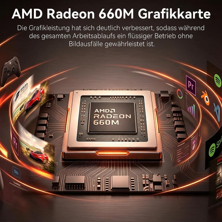 Glorlin GT103 Mini PC,16GB LPDDR5(6400/MHz),AMD Ryzen 5 6600H(overtreft R7-7730U, Bis zu 4.5GHz), 1T
