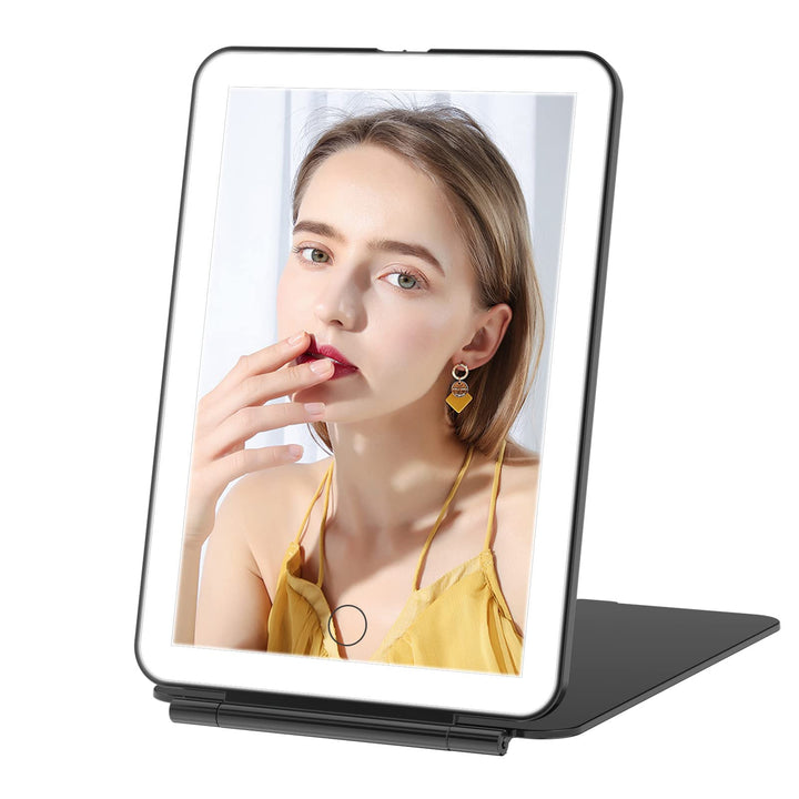 FUNTOUCH Schminkspiegel mit 72 LED Leuchten, Wiederaufladbarer Tragbarer Reisespiegel Beleuchtet, 3
