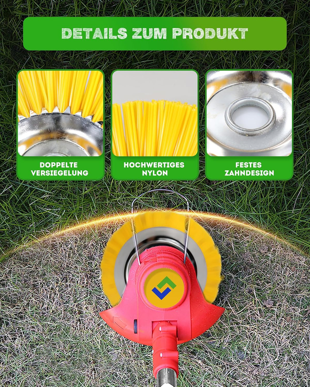 LADAMI Unkrautbürste Wildkrautbürste 200 mm x 25,4 mm, Nylon-Borsten, Nylonbürste,für Rasentrimmer,