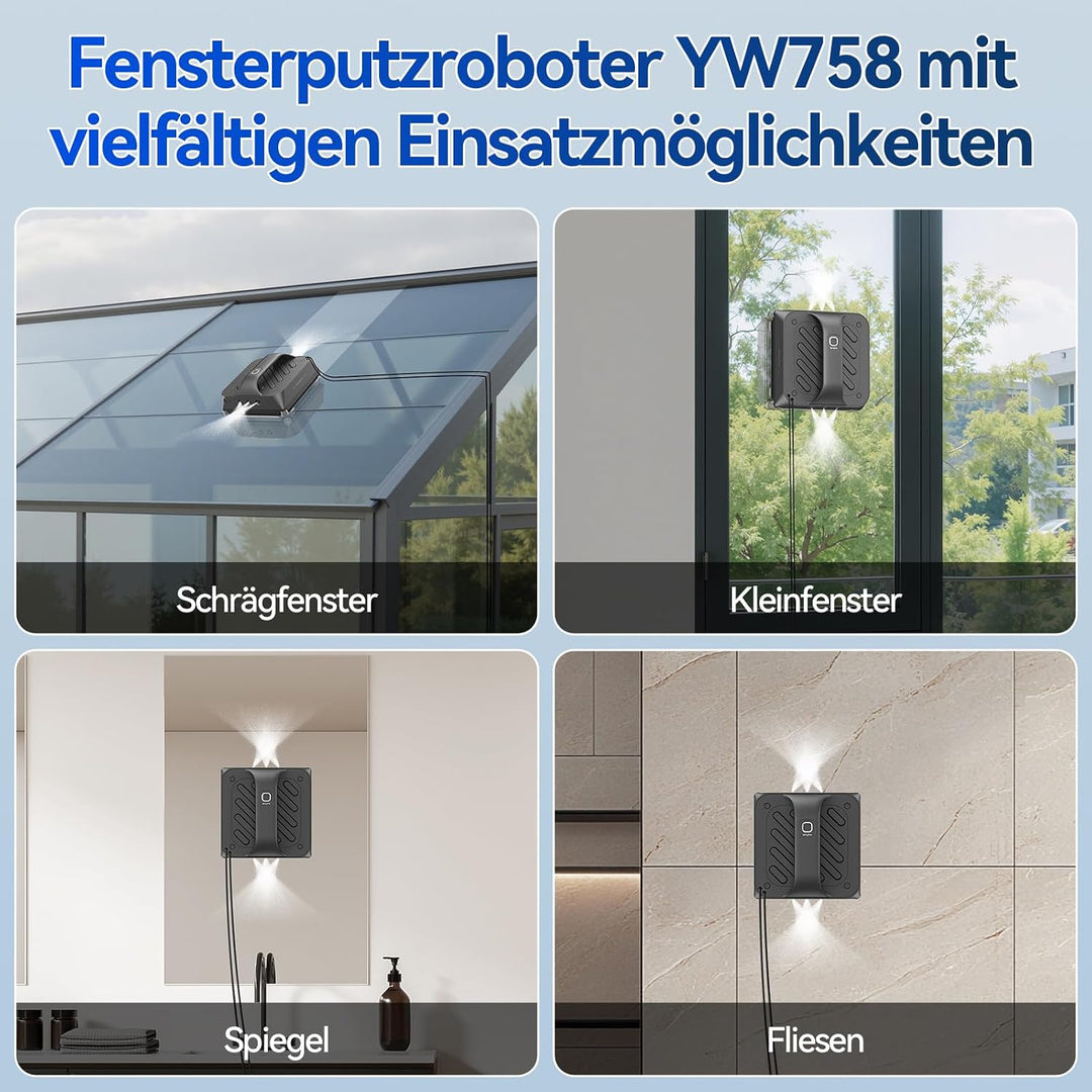 Fensterputzroboter mit Umschaltbare Ansagesprache, 8000Pa Automatischer Fensterroboter mit 6 Düse, V