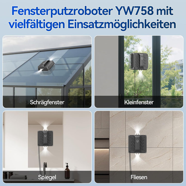 Fensterputzroboter mit Umschaltbare Ansagesprache, 8000Pa Automatischer Fensterroboter mit 6 Düse, V