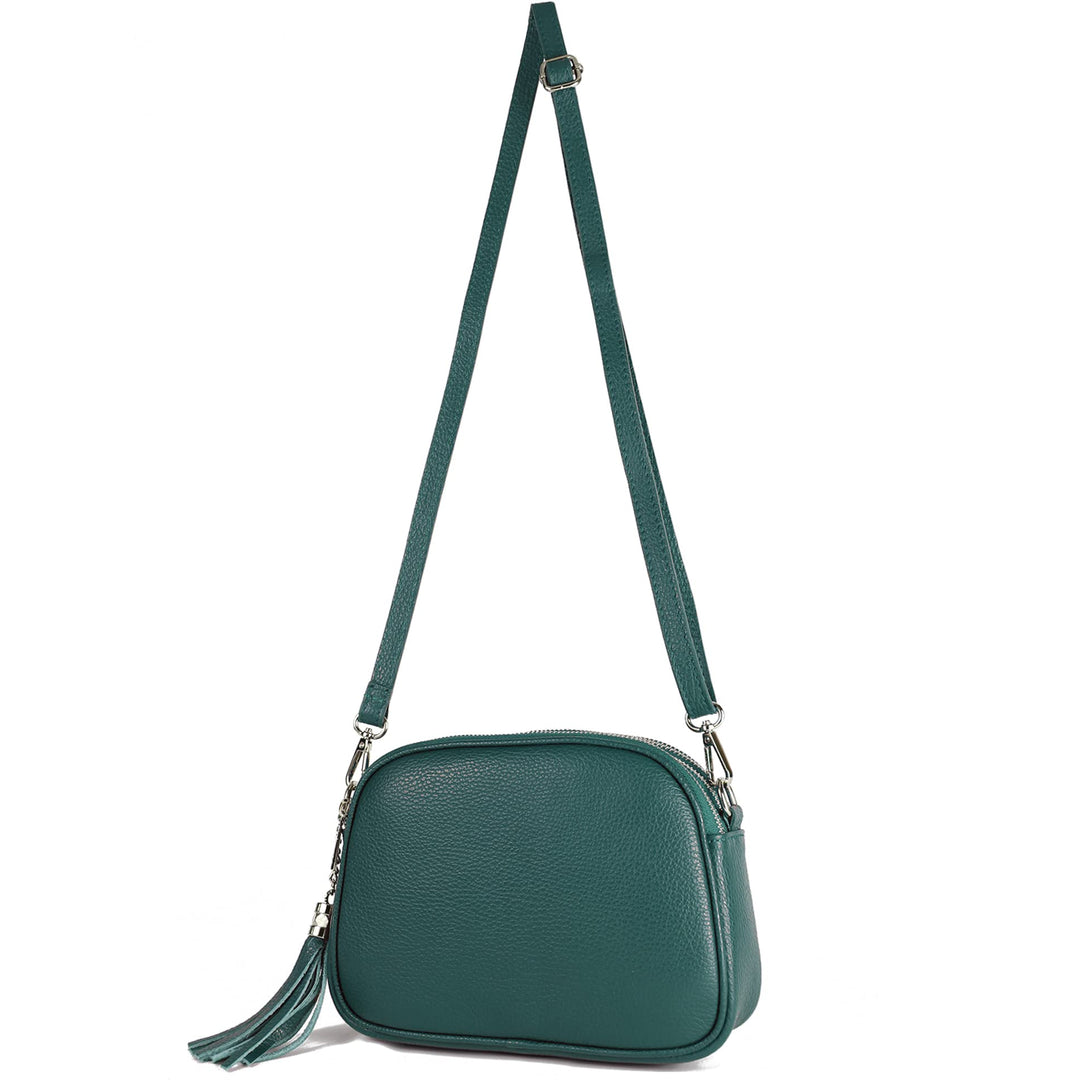modamoda de - T238 - ital. Damen Umhängetasche Leder Medium, Farbe:Petrol, Petrol