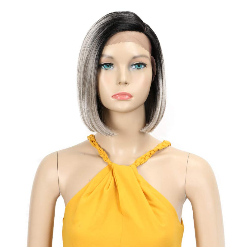 Début Lace Front Perücke für schwarze Damen Bob Perücke für weisse Damen Kunsthaar 24 cm 120g Grau G