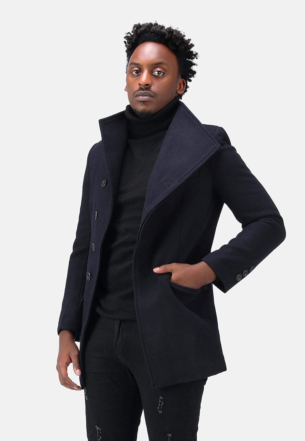Allthemen Wintermantel Mantel Herren Lang Slim Fit Herrenmantel Winter Schwarz Business Mantel Herre