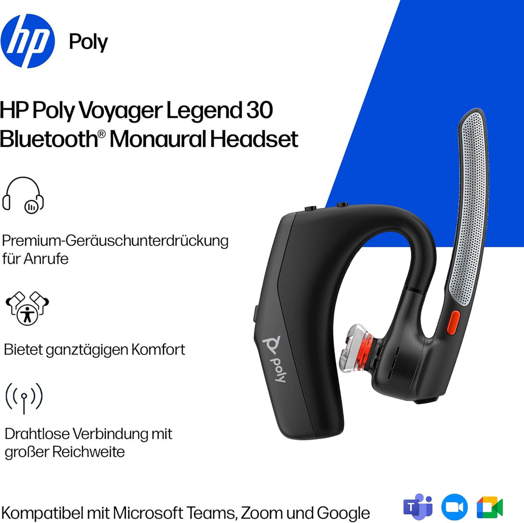 Poly Voyager Legend 30 Bluetooth-Headset – Noise Cancelling, WindSmart, Smart-Sensor, 10 Stunden Akk