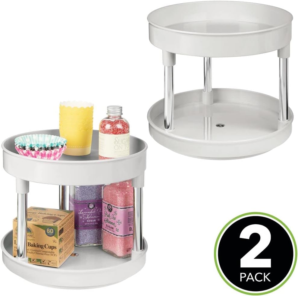 mDesign 2er-Set Lazy Susan Küchenregal zweistöckig – praktisches Gewürzregal für Küchenschrank oder